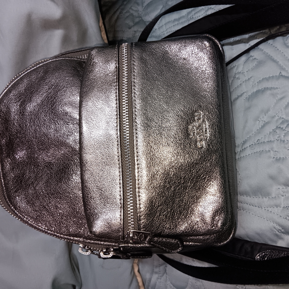 Silver Metallic Mini  Backpack with Modern Design